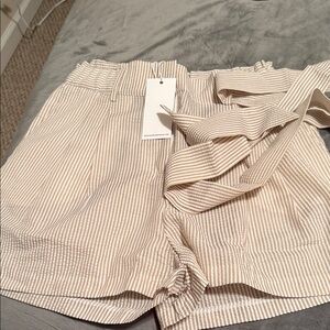 High Waist Striped Beige Women's Shorts